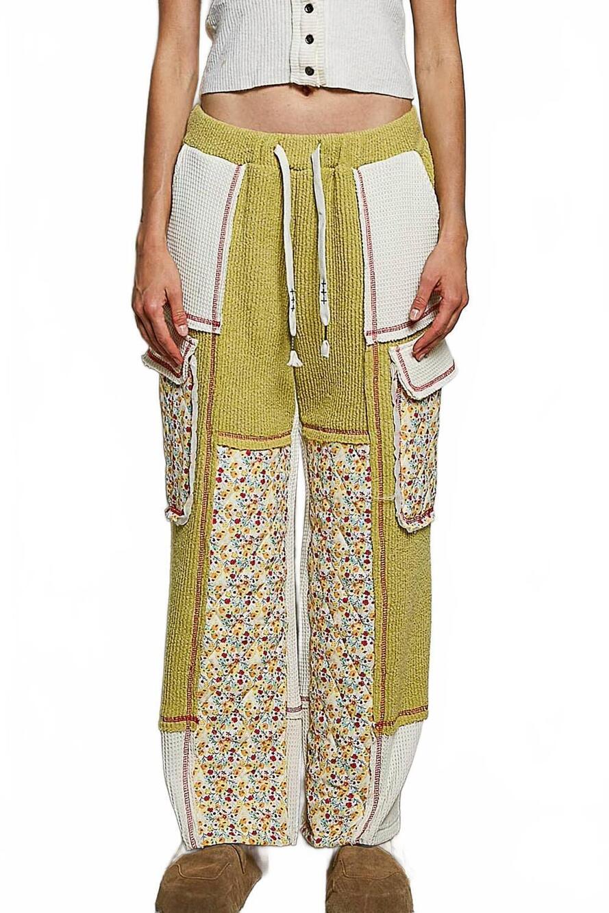 NEW POL thermal quilted floral knit pant in lime green